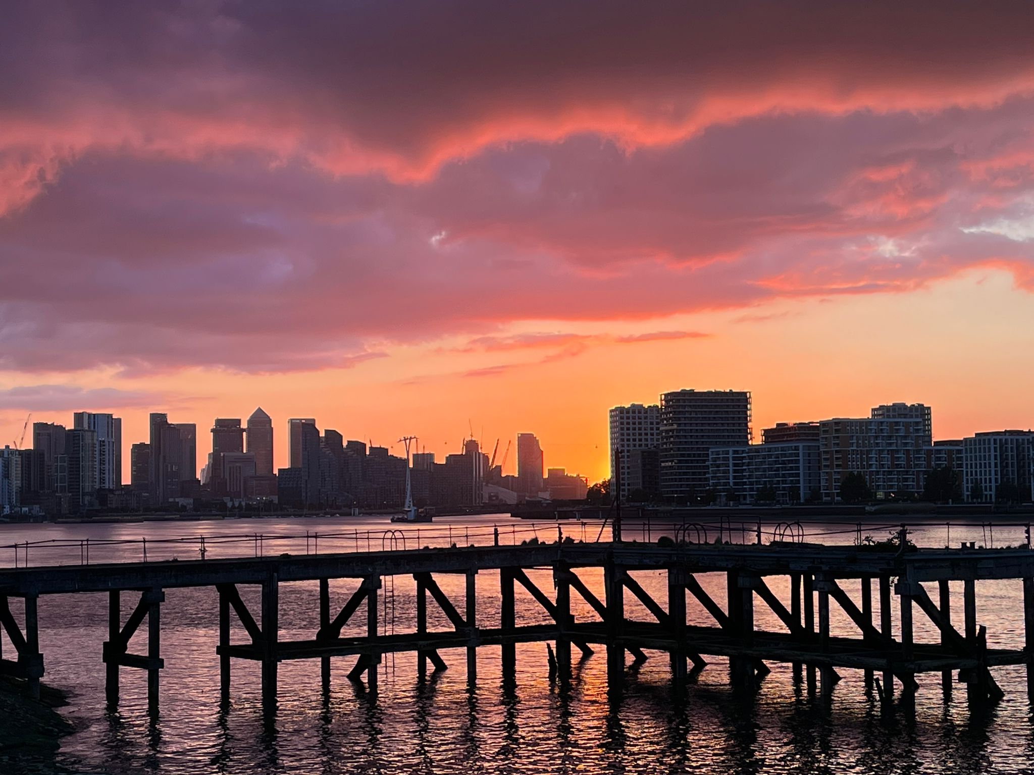 Charlton Riverside at sunset, Thames Path